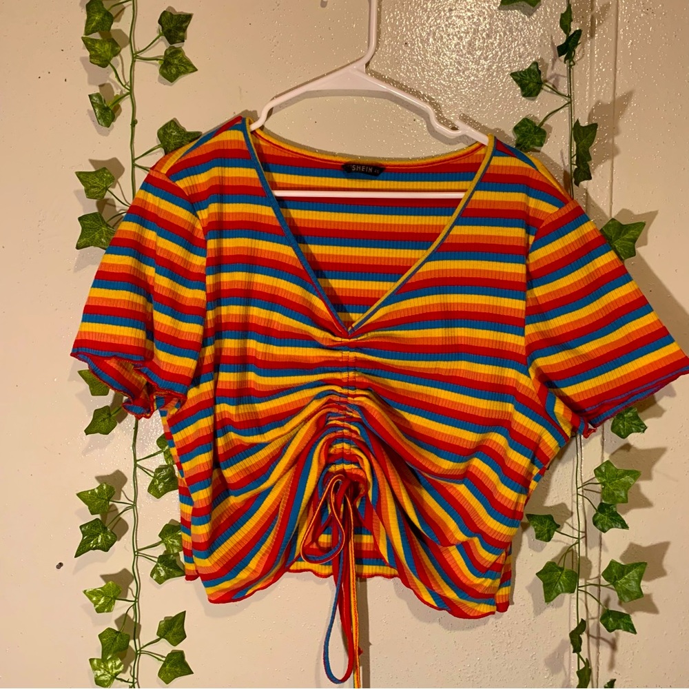 Multicolor Ruched Drawstring Top